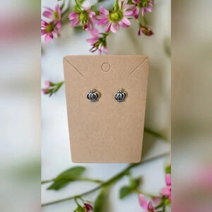 Silver Plated Crown Stud Earrings